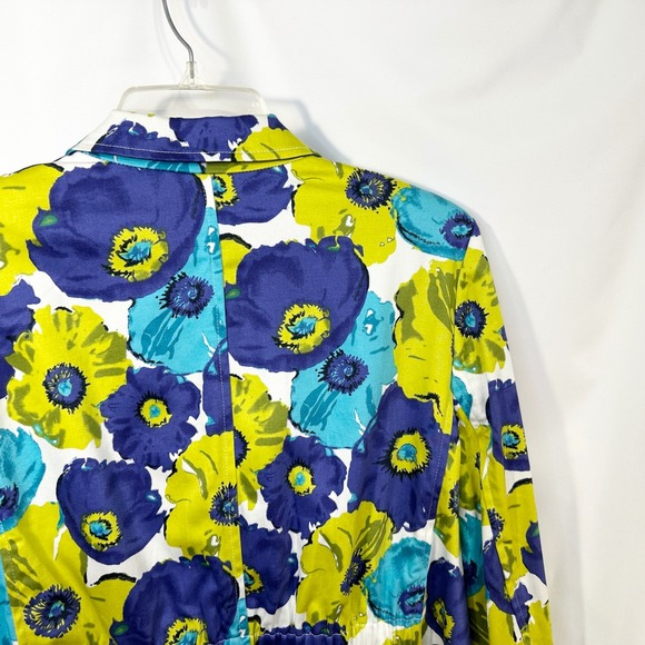 Joan Rivers Size 16 Blazer Floral Jacket Button Front Cotton Blue Green 950 - Picture 8 of 13